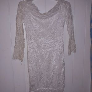White Lace Patterned Mid length Sleeve dress MED